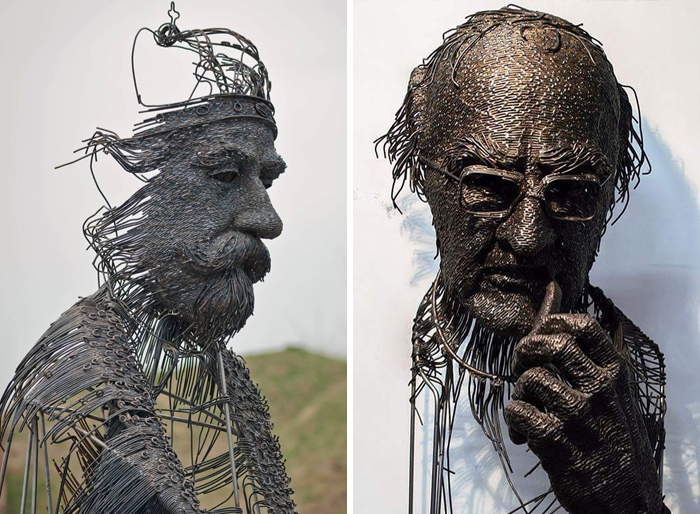 罗马尼亚艺术家用金属丝打造人物雕塑
