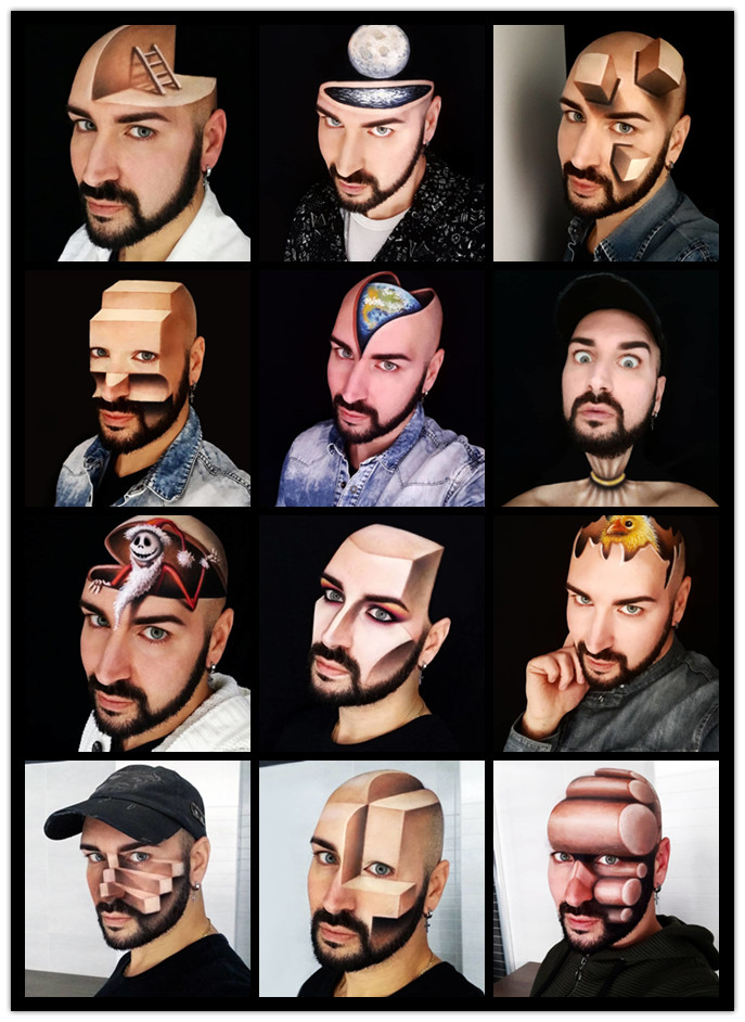 意大利化妆师用自己脸当画布化出惊艳3d妆